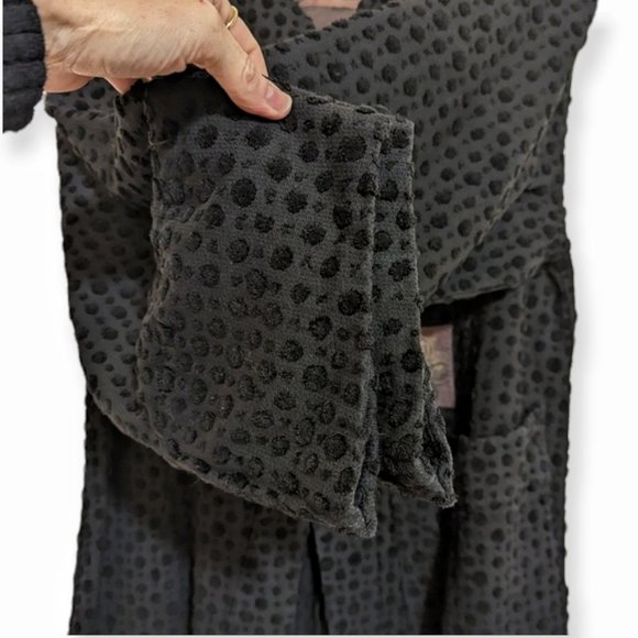 Vtg Blue Fish Black Cotton Chenille Dot Lagenlook Duster Art Patch Longline Coat - Picture 10 of 16